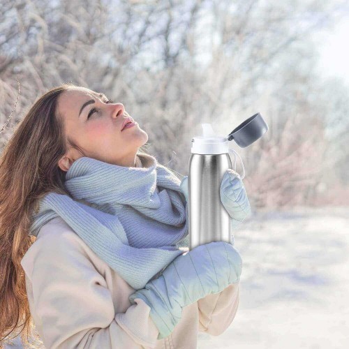Termos cu cartuș carbon activ, THERMO PURE 740 CB, perete dublu cu vacuum pentru etansare optima pentru 12 ore, finisaj roz