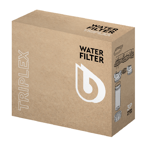 Sistem de filtrare, Ecosoft 3P Grey Triplex 10", valva de purjare, set de cartuse inclus, pentru apa de ploaie, conexiune 3/4"