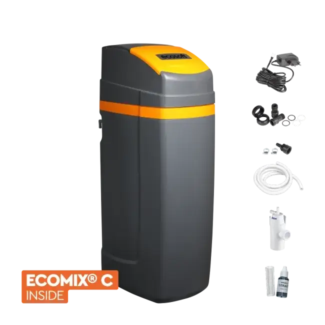 Statie dedurizare ecomix, Ecosoft Titanium Gold 370, 37 litri rasina Ecomix C, cabinet cu valva Clack WS1 CE
