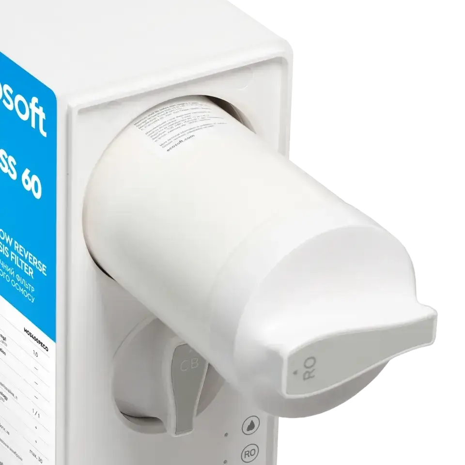 Osmoza inversa direct flow, Ecosoft Cross60, 1 litri/min, cartuse twist, membrana 400 GPD, baterie smart cu indicator