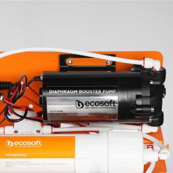 Osmoza inversa premium, Ecosoft Absolute PRO, pompa de presiune pe cadru metalic, 75 GPD, 5 stadii cu postcarbune