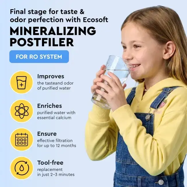 Filtru inline pentru remineralizare, Ecosoft PD2010, mineralizare cu calciu, magneziu și potasiu, conectori rapizi de 1/4