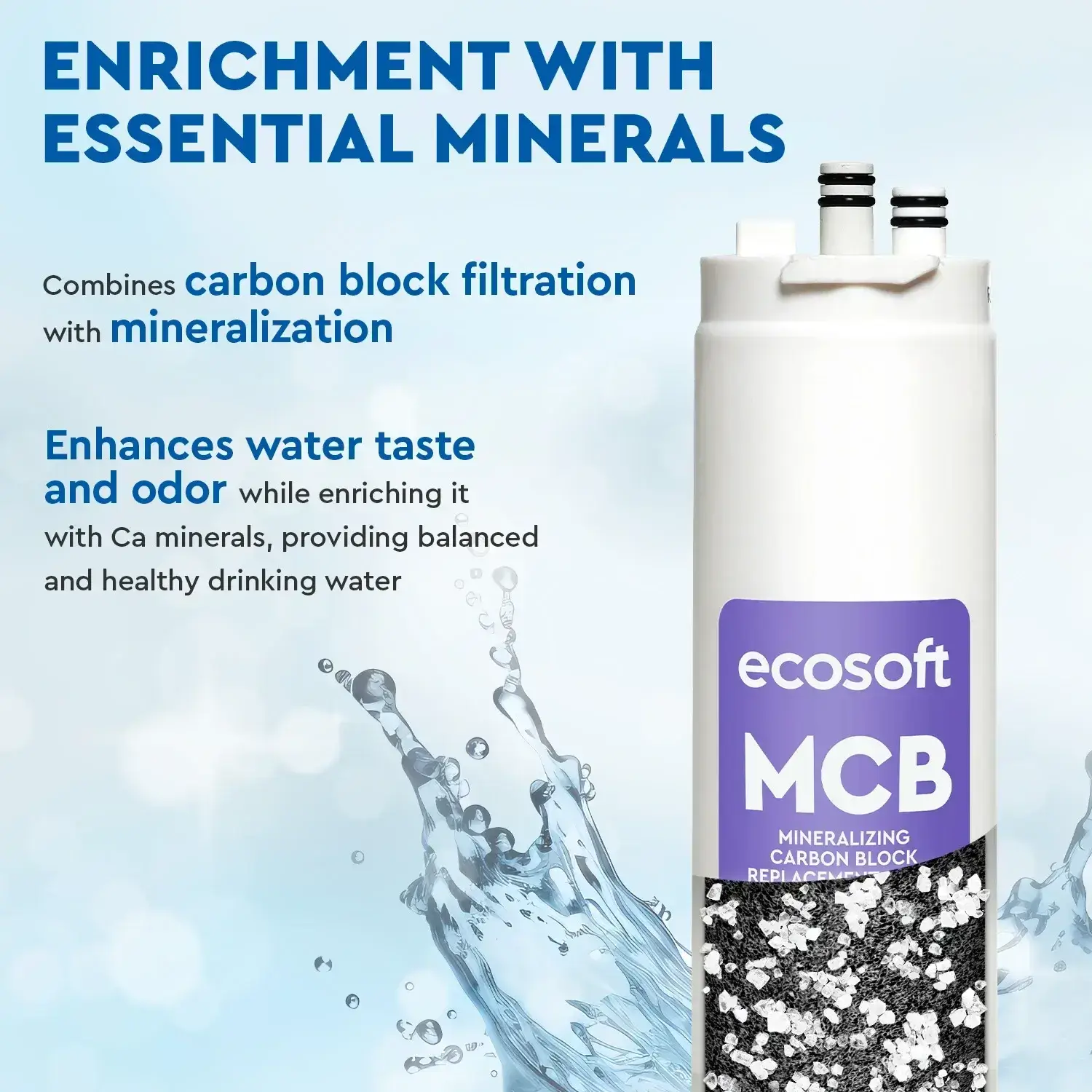 Postfiltru de remineralizare si carbune activat bloc, Ecosoft MCB, compatibil cu sistemul de osmoza inversa Ecosoft Cross90